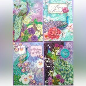Pooch & Sweetheart Floral Peacock Greeting Card Assorted Set of 4 (97108-4)
